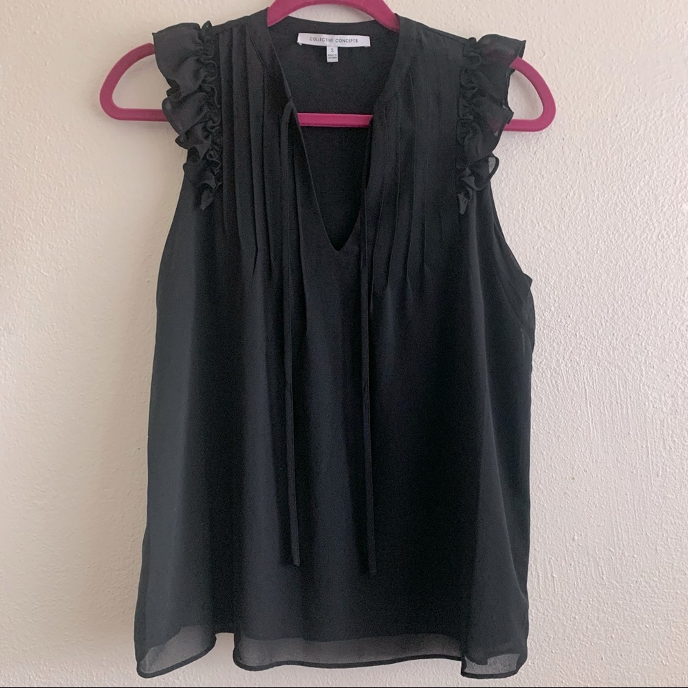 Flutter Sleeveless Top in Black, Size Small